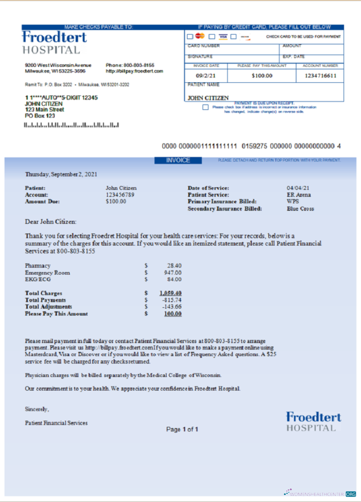 Download USA Froedtert Hospital invoice Photoshop template